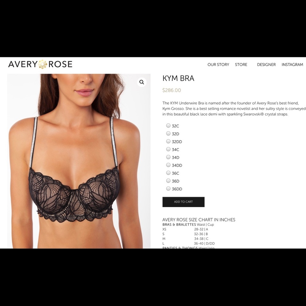 Avery Rose KYM Black Swarovski Crystal Strap Bra - Picture 2 of 8